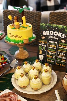 desserts and snacks are on display at a birthday party