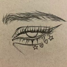 a drawing of an eye with stars and hearts