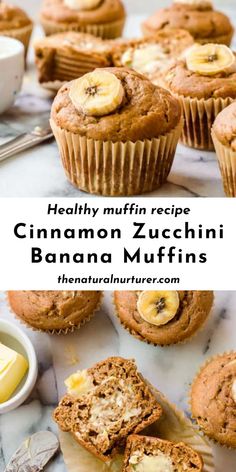 Cinnamon Zucchini Banana Muffins on a marble table. Zucchini Banana Muffins, Natural Nurturer, Banana Zucchini Muffins, Healthy Muffin, Healthy Muffin Recipes, Zucchini Muffins, 140 Pounds