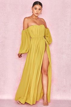 /collections/dresses Boho Wedding Guest Dress, Canary Yellow Dress, Long Sleeve Chiffon Maxi Dress, Boho Wedding Guest, Yellow Long Dress, Split Long Dress, Max Dress, Long Dress Casual, Full Length Dress