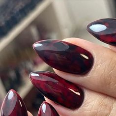 20 Stunning Burgundy Fall Nails Ideas for 2024: Embrace Autumn Elegance Burgundy Nails Birthday, Burgundy Blooming Gel Nails, Wine Marble Nails, Burgundy Nails With Black, Burgundy Marble Nail Designs, Mushroom Fall Nails, Plum Red Nails, Burgundy Holiday Nails, Dark Red Nails With Design Burgundy