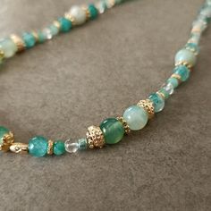 Cute Water Green Bead Necklace Women Green Agate Necklace - Etsy France