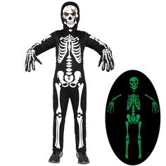 glow in the dark skeleton costume with arms and legs for children to wear on halloween