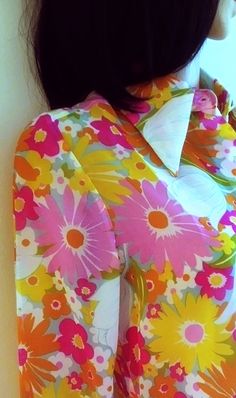 "Vintage 60's \"Personal\" Brand (if you know 60's, you know this brand.... very cool). Sheer, psychedelic vibrant colors that will garner compliments, for sure.  Size: 14 on label, but actually a medium Chest: Armpit to Armpit - Flat: 19.5 Inches Length: Top of Shoulder to bottom seam: 22 1/2 Inches (6) 3/8 Inch pearl buttons Sleeves: Cuffed and with button Collar: 4 Inch - Pointy" Retro Summer Blouse With Colorful Pattern, Retro Blouse With Colorful Pattern For Summer, Retro Colorful Pattern Blouse For Summer, Vintage Colorful Pattern Tops For Spring, Retro Colorful Summer Blouse, Retro Tops With Colorful Pattern For Spring, Retro Multicolor Print Blouse For Summer, Retro Multicolor Print Summer Blouse, Spring Vintage Blouse With Colorful Pattern