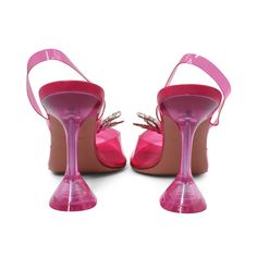 Amina Muaddi 'Rosie' pointed toe sling-back heels in clear pink PVC, a clear pink heel, and a rhinestone embellished bow at the toe. Includes box. Brand = Amina Muaddi Condition = 10/10, Brand new in box, tried on once Size = Women's 40.5 EU Heel Height = 105mm Material = PVC/Leather SKU = 23675-1 Pink Slingback Pumps With Wrapped Heel And Ankle Strap, High Heel With Transparent Straps, High Heel Heels With Transparent Straps, Elegant Pink Slingback Pumps With Wrapped Heel, Pink Slingback Pumps With Sculpted Heel, Pink Slingback Pumps With Padded Heel, Pink Slingback Pumps With Wrapped Heel, Pink Slingback Pumps With Sculpted Heel And Ankle Strap, Pink Slingback Pumps With Sculpted Heel For Formal Occasions