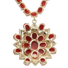 Stamped: 14K Yellow GoldTotal Necklace Weight: 56.0 GramsNecklace Length: 17 InchesNecklace Width: N/AGemstone Weight: Total Natural Coral Weight is 66.00 CaratColor: RedDiamond Weight: Total Natural Diamond Weight is 1.80 CaratColor: F-G, Clarity: VS2-SI1Face Measures: 44.30x42.71 mmSku: [702524W] Natural Coral, Gold Diamond Necklace, Red Diamond, Red Coral, Natural Red, Precious Metals, All Fashion, Natural Diamonds, Gold Diamond