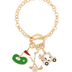 "Embrace The Essence Of Golf With This Metal Golf Theme Charm Bracelet, Complete With A Convenient Toggle Closure." Golf Gifts For Women Ideas, Golf Jewelry, Trendy Golf, Strawberry Charm, Golf Theme, Elephant Bracelet, Pandora Style, Golf Gifts, Stretchy Bracelets