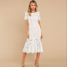 Elegant Floral Lace Midi Dress – Roll Up Fashion Chic Summer Party Mermaid Dress, Elegant Sheath Midi Dress, Elegant Non-stretch Sheath Dress, Non-stretch Elegant Sheath Dress, Elegant Fitted Mermaid Dress For Wedding Guest, Knee-length Bodycon Maxi Dress For Brunch, Elegant Non-stretch Backless Bodycon Dress, Spring Backless Bodycon Dress For Dinner, Fitted Backless Midi Dress For Dinner