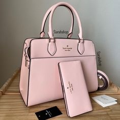 100% Authentic Brand New With Tags Bag Comes In Original Packaging Kc436 Madison Medium Satchel Saffiano Leather Conch Pink And Gold Hardware Comes With A Matching Wallet 11.5”Bottom, 10”Top (L) X 8.5” (H) X 5” (D) Handles Are 5” Drop Long Shoulder Strap Included Elegant Pink Saffiano Leather Bag, Pastel Handbags, Kate Spade Bag Pink, Kate Spade Purse Black, Southern Outfits, Kate Spade Satchel, Kate Spade Cameron Street, Bags Kate Spade, Kate Spade Totes