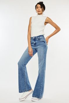 Trendy Flare Jeans, Wide Leg Flare Jeans, Flair Jeans, High Rise Wide Leg Jeans, Classic Pants, Jumpsuit Jacket, Fitted Top, Look Vintage, Petite Maternity