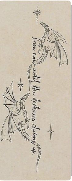 an ink drawing of a dragon and a star on a piece of paper with writing underneath it