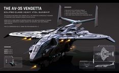 an image of a futuristic ship with information about the parts and details on it's side