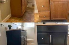 three pictures of different types of bathroom furniture