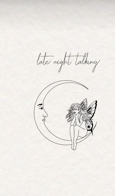 a fairy sitting on top of a crescent with the words late night talking above it