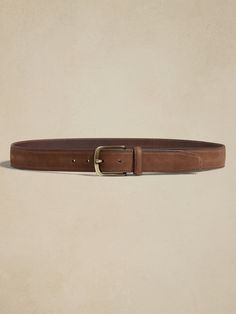 A belt with character, this gorgeous Italian nubuck leather belt has a sturdy, suede-like finish to travel with you on every noteworthy adventure.  Buckle closure.  Width: 1. 75" (4. 5cm) Men's Belts, Brown Leather Belt, Sand Beige, Nubuck Leather, Fall Wardrobe, Leather Belt, Banana Republic, Brown Leather, Mens Accessories