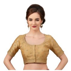 A Unique Charm To Your Ethnic Look, It Will Keep You Comfortable All Day Long. This Blouse Can Be Best Teamed With Matching Sandals And A Clutch. Made in India and stocked in the US. Ships from US for free in 2-6 days with tracking. Faster shipping options available. Colors available: Gold Sizes available: 36, 38, 40 Dry clean only Festive Short Sleeve Blouse, Festive Short-sleeve Blouse Piece, Unstitched Blouse Choli For Navratri, Unstitched Choli Blouse For Eid, Elegant Short Sleeve Traditional Wear For Festive Season, Festive Short Sleeve Padded Blouse, Elegant Short Sleeve Festive Traditional Wear, Elegant Fitted Short Sleeve Traditional Wear, Festive Elegant Traditional Wear