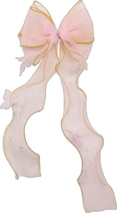 a pink and gold ribbon with bows on the top, in front of a white background