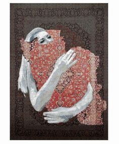 a painting of a woman with her face covered by a blanket