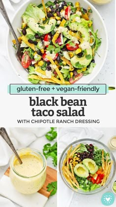 black bean taco salad with chipotle ranch dressing is an easy and healthy side dish