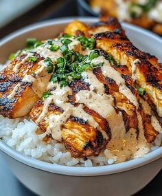 Chicken & Rice Bowls with Creamy Garlic Sauce