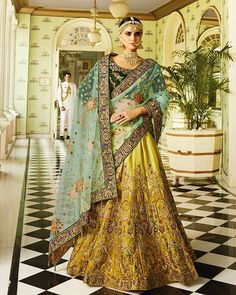 Shop Online .  #desiroyale  #wedding  #earrings #bridal  #shaadi  #embroidery #ethnic  #designer  #inpiration #weddingdress #blog #couture #fashion  #fashionweek #chooda #kalire #peg  #lehenga #lehengacollection #lehengacholi #lehengas #dressups Satin Lehenga Choli, Green Bridal Lehenga, Satin Dupatta, Ethnic Lehenga, Indian Lengha, Lehenga Pink, Satin Lehenga, Dupatta Top, Ghaghra Choli