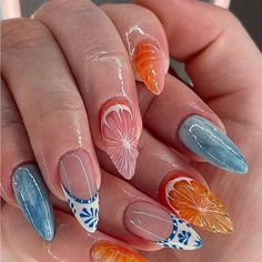 Super Cute And Stylish Ships In 5-10 Business Days Fun Color Nails Acrylic, See Nails Art, June Nail Designs, Nails June, Orange Nail Art, Future Nails, June Nails, Kutek Disney, Unghie Sfumate