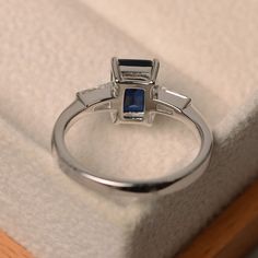 Lab sapphire ring emerald cut blue gemstone ring September | Etsy Emerald Cut Sapphire Ring, September Birthstone Ring, Blue Gemstone Ring, September Birthstone Rings, Blue Gemstone Rings, Ring Emerald Cut, Promise Ring For Her, Promise Rings For Her, Ring Emerald