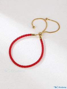 OrcaJump - Braided Ball Charm Bracelet Casual Adjustable Chain Bracelet, Adjustable Gold Casual Wristband, Adjustable Gold Wristband Casual Style, Casual Adjustable Gold Wristband, Casual Red Leather Bracelet As Gift, String Bracelet, Women Style, Red Color, Braids