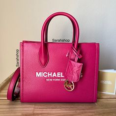 100% Authentic Brand New With Tags Mirella Small Shopper Top Zip Xbody Leather Carmine Pink Multi And Gold Hardware Approximate Measurements 9.5”L X 7.5"H X 3” D 4"L Double Handles Long Strap Included Chic Michael Kors Bag With Logo, Michael Kors Evening Bag With Logo, Chic Michael Kors Shoulder Bag With Logo, Logo Satchel For Shopping, Michael Kors Top Handle Shoulder Bag With Logo, Chic Satchel With Logo For Shopping, Bags Michael Kors, Girly Bags, Michael Kors Purse