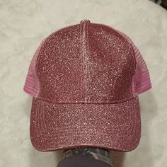 Brand New With Tag Pink Glitter Front Sparkly Baseball Cap Hat Adjustable Velcro Back Casual Baseball Cap For Party, Casual Party Trucker Hat, Curved Brim Baseball Cap For Parties, Trendy Party Visor Hat, Pink Adjustable Baseball Cap For Party, Pink Baseball Cap For Party, Pink Snapback Baseball Cap For Party, Trendy Pink Party Baseball Cap, Pink Mesh Baseball Cap For Summer