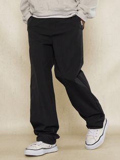 Straight Fit Nylon Pant Black Casual   Woven Fabric Plain Straight Leg Non-Stretch  Men Clothing, size features are:Bust: ,Length: ,Sleeve Length: