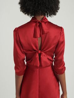 Adele Dress, Bias Cut Dress, Well Dressed Women, Garnet Red, Velvet Coat, Ruched Sleeve, Double Bow, Ankle Length Dress, Bow Back