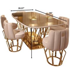 an image of a table and chairs with measurements for the height in front of it