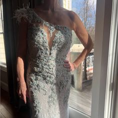 Embellished Lace Mermaid Gown New With Tags Glamorous Evening Dress For Mother Of The Bride, Glamorous Embellished Evening Dress For Mother Of The Bride, Blue Embellished Gown For Mother Of The Bride, Mac Duggal Dress, Mac Duggal Dresses, Lace Mermaid, Mac Duggal, Mermaid Gown, Dress Ideas