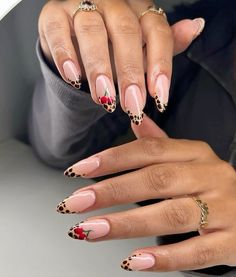 #nails #nailart #trendy #leopard #cherries Street Nails Designs, Cherries On Nails, Cinzia Nails, Cute Almond Acrylic Nails, Italian Summer Nails, Funky Almond Nails, Artsy Nails Designs, Design Nails Art, Tattoo Nails