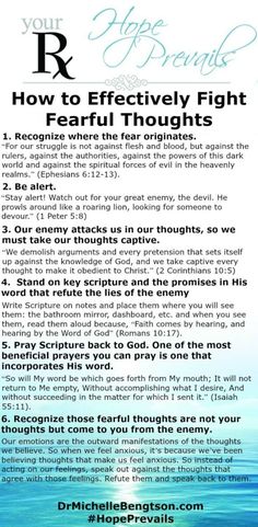 How to effectively fight fearful thoughts in six steps. #HopePrevails #fear #Bibleverses Hope In God, Prayer Scriptures, Bible Verses Quotes, Christian Life, Bible Scriptures