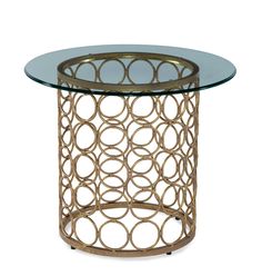 a glass and metal table with circles on it