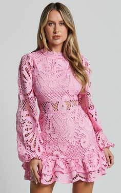 Kiss Me Now Mini Dress - Long Puff Sleeve Dress in Pink | Showpo USA Crop Top Dress, Dress Sleeve Styles, Lace Dress With Sleeves, Mini Robes, Weave Style, Autumn Season, Long Puff Sleeves, 2024 Fashion, Pink Mini Dresses