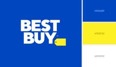 the best buy logo is shown in blue and yellow colors with white letters on it