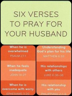 a sign that says six verses to pray for your husband