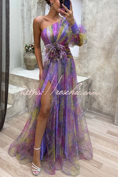 Summer Prom Dress With Split Design, Full Length Chiffon Party Dress, Full-length Chiffon Party Dress, Split Summer Prom Dress, Purple Sheer Party Dress, Sheer Purple Party Dress, Purple Maxi Dress For Party Season, Party Full Length Chiffon Maxi Dress, Chiffon Full-length Maxi Dress For Party