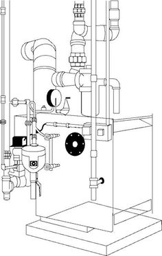 a drawing of a machine that is connected to pipes and piping water from it