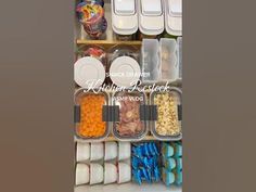 an organized pantry with plastic containers and food