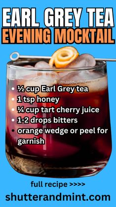 an image of a drink with text describing it's different flavors and ingredients for the drink