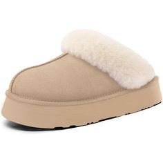 PRICES MAY VARY. WARM & COMFY: All-around fuzzy faux fur lining and breathable microsuede upper keep away from coldness and prevent sweat or odors. An extended plush wool-like fur collar wraps your feet in warmth, making these slippers luxurious and stylish. OUTDOOR & INDOOR: Latest Gen EVA foaming technology creates better flexibility, lightweight and anti-slip platform outsole, without any damage to the wood floor or noise to people, preventing indoor and outdoor slipping. COZY FOOTBED: Premium 80D memory foam cushions offer sustained support and marshmallow-like softness, fitting the contour of your feet. Enjoy the soft-wrapped slippers to soothe your tired foot after long work days. MACHINE WASHABLE: Our house shoes are easy to clean. Gentle machine wash cold and air dry flat. These ex Winter Plush Lined Slip-on Slippers, Comfy Synthetic Slippers For Winter, Winter Slippers With Plush Lining, Winter Indoor Slippers With Plush Lining, Cozy Suede Slippers For Winter, Winter Faux Fur Lined Slippers, Cozy Beige Winter Slippers, Casual Faux Fur Slippers For Winter, Cozy Synthetic Slippers For Winter