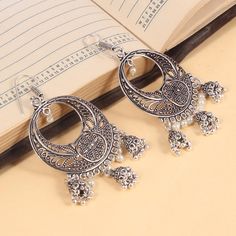 Indian Oxidized Silver Plated Traditional Jhumka Jhumki Earrings , Baali, 3 in 1 jhumki for women, hook drop earrings for women Diwali Metal Chandbalis, Metal Chandbalis For Diwali, Bohemian Danglers For Eid, Intricate Danglers For Eid, Diwali Metal Danglers Drop Earrings, Metal Drop Danglers For Navratri, Metal Drop Danglers For Diwali, Traditional Jhumka, Jhumki Earrings