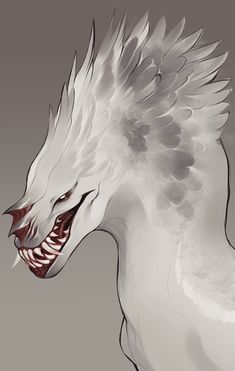 a white dragon with its mouth open and it's eyes wide open