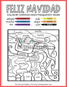 a coloring page with the words feliz navidad in spanish and english