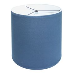 a blue and white lamp shade on a white background