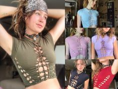 "This super cute crop top collection features hand braiding across the piece, making the top the perfect touch to your festi fit. The top is fire safe and comfortable to flow in (95% Cotton, 5% Spandex). Featured in the listing video are the Forest Flow Shorts, in Black :) Find them under the Bottoms section from my shop's homepage!  The long sleeve version of this top is called the Cleopatra Crop Top, and can be found under the Tops section from my shop's homepage! These shirts are now made to T Shirt Weaving, Diy Cut Shirts, Clothes Making, Fire Safe, Cute Crop Top, Cute Crop Tops, Cropped Tops, T Shirt Diy, Cut Shirts